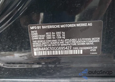 2016 BMW 428I Gran Coupe z USA, uszkodzony, nr VIN WBA4A9C50GG695427